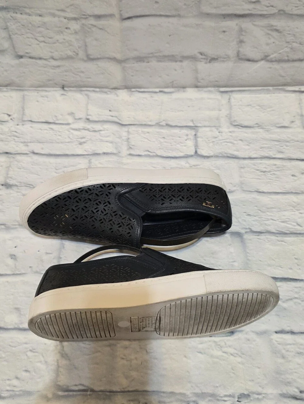 Tory Burch Navy Laser-Cut Slip-On Sneakers with White Sole